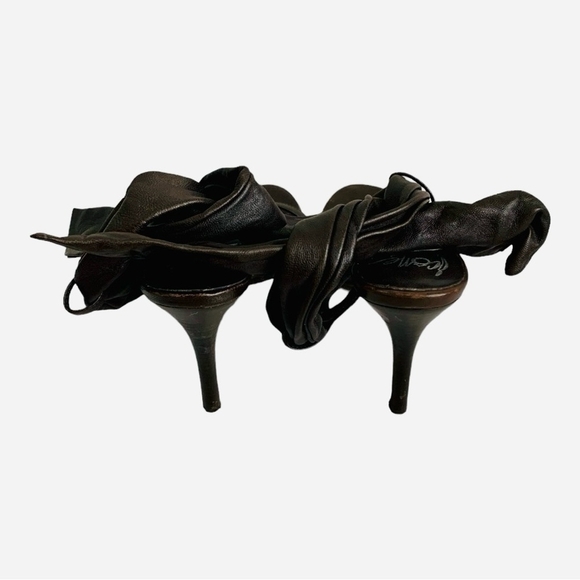 ICONE Chocolate Brown Leather Ankle Strap Stiletto Heels Made in Italy US6 EU36 - Picture 4 of 6